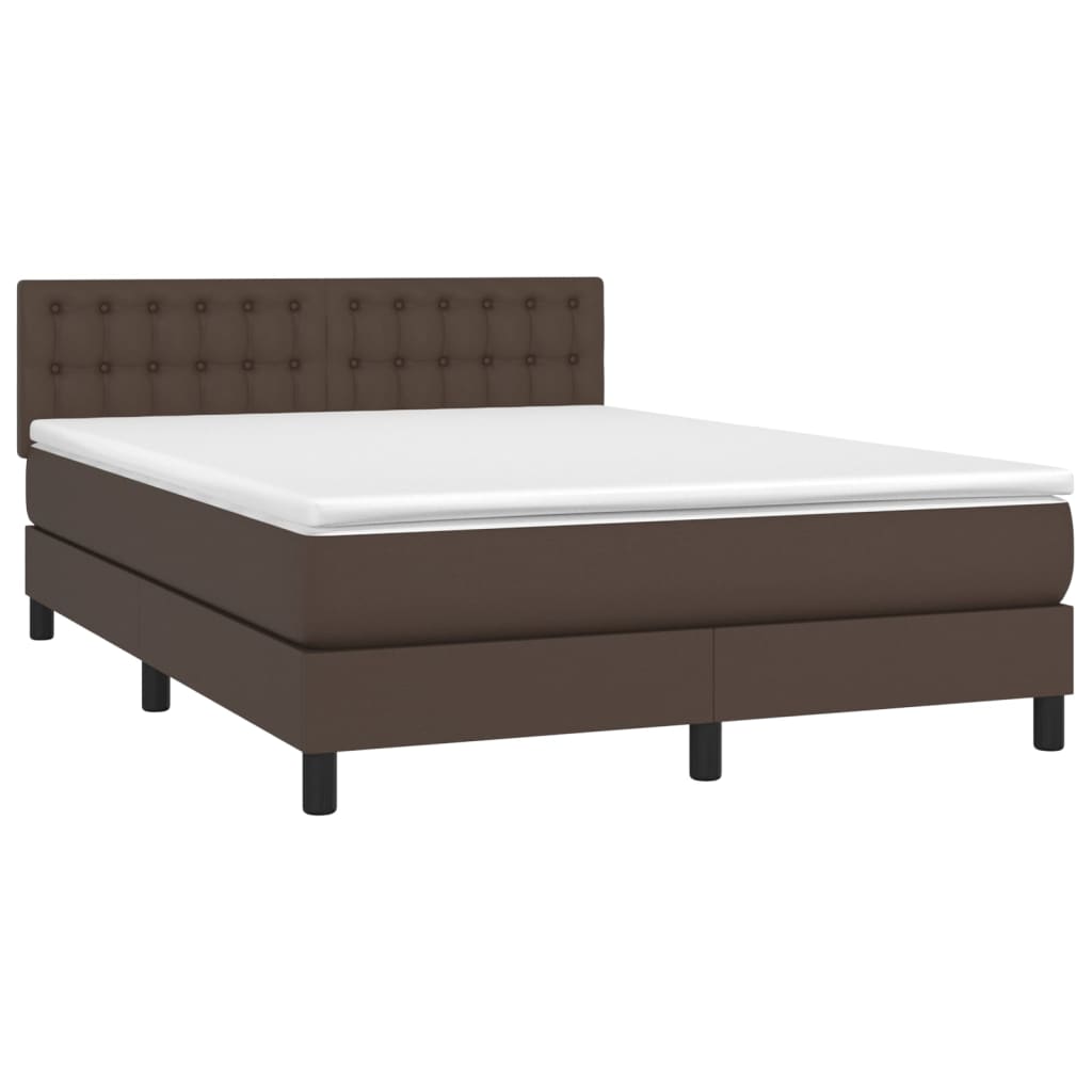 vidaXL Boxspring met matras kunstleer bruin 140x200 cm