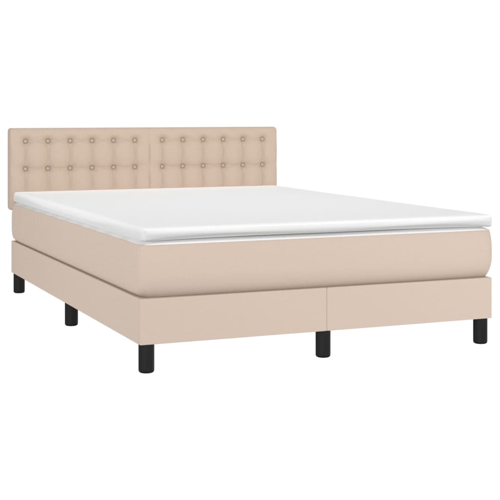 vidaXL Boxspring met matras kunstleer cappuccinokleurig 140x200 cm afbeelding