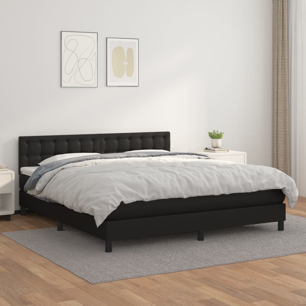 vidaXL Pat box spring cu saltea, negru, 160x200 cm, piele ecologică