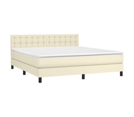 vidaXL Lova su spyruoklėmis/čiužiniu, kreminė, 160x200cm, dirbtinė oda