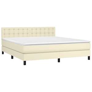vidaXL Lova su spyruoklėmis/čiužiniu, kreminė, 160x200cm, dirbtinė oda