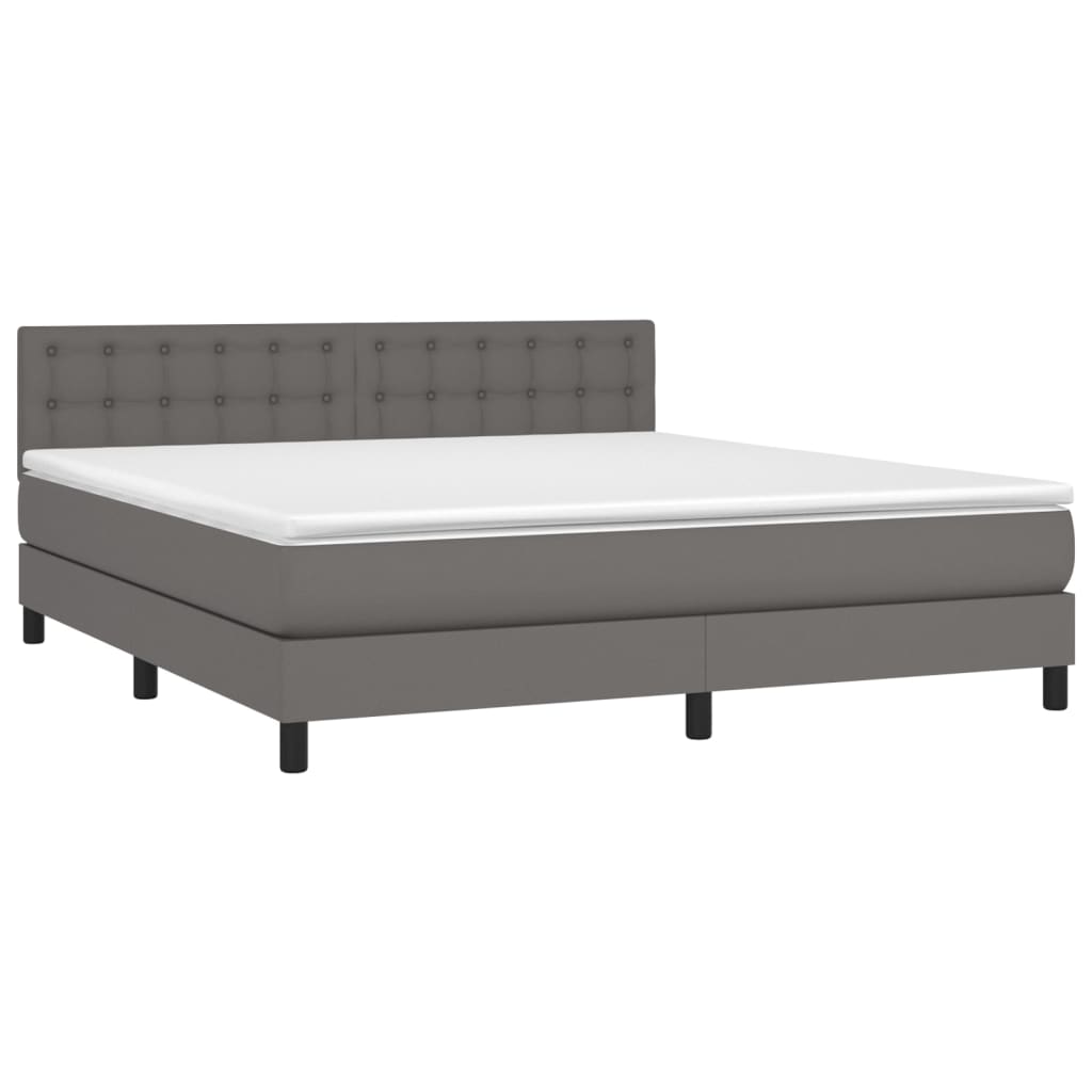 Pat box spring cu saltea, gri, 160x200 cm, piele ecologică