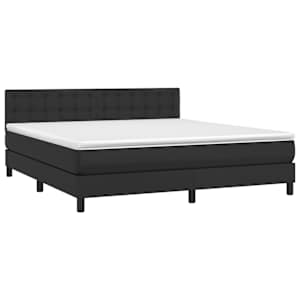 Box spring postelja z vzmetnico črn 180x200 cm umetno usnje - slika 3
