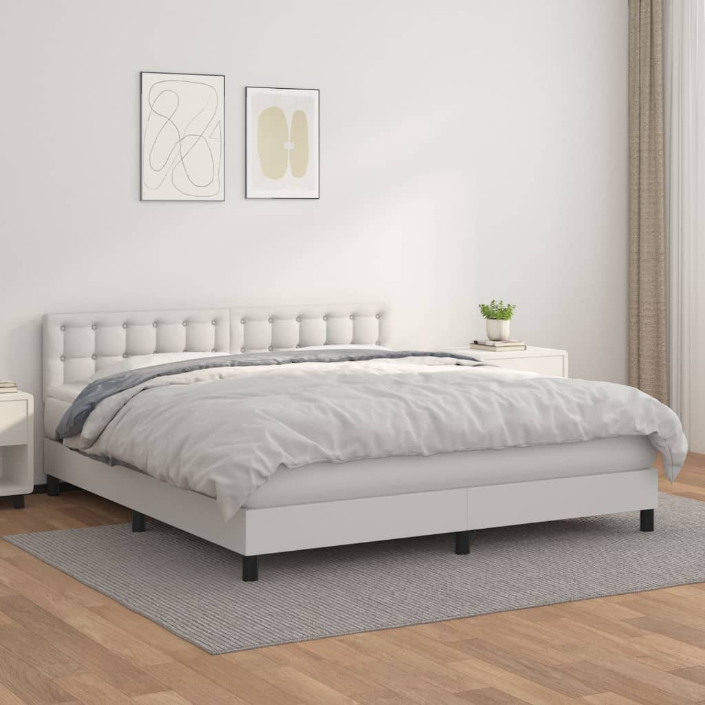 vidaXL Boxspringbett mit Matratze Weiß 180x200 cm Kunstleder