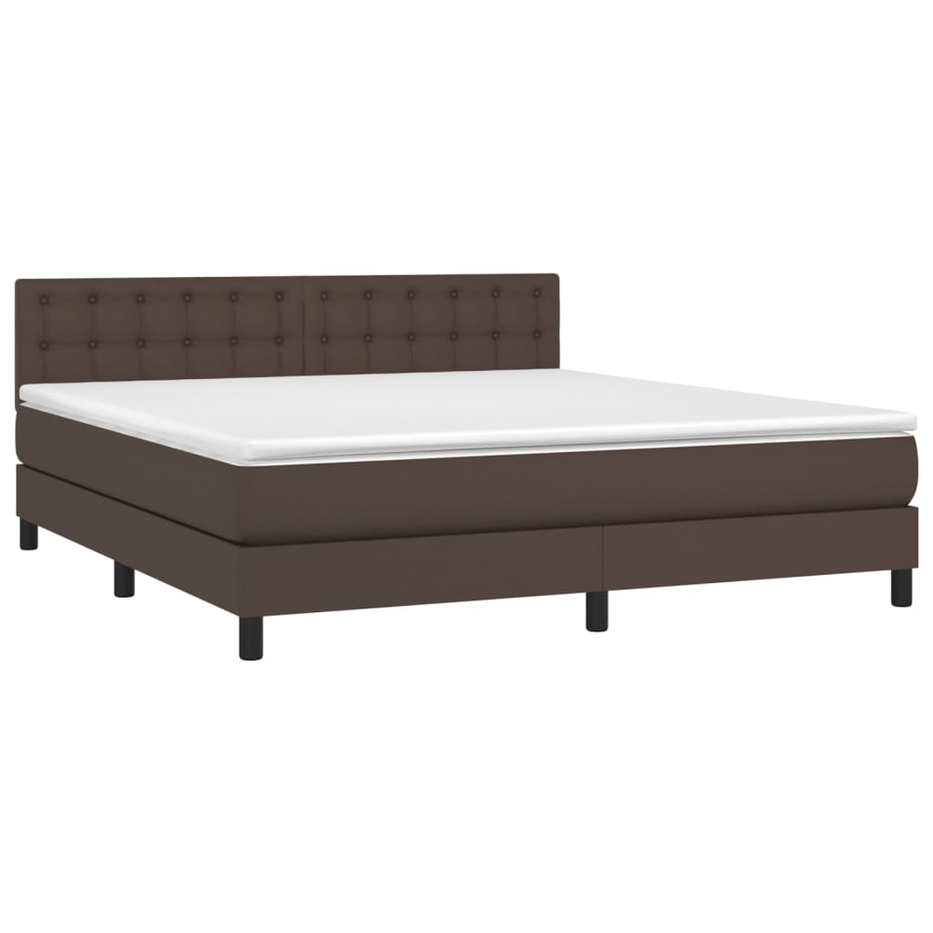 vidaXL Pat box spring cu saltea, maro, 180x200 cm, piele ecologică