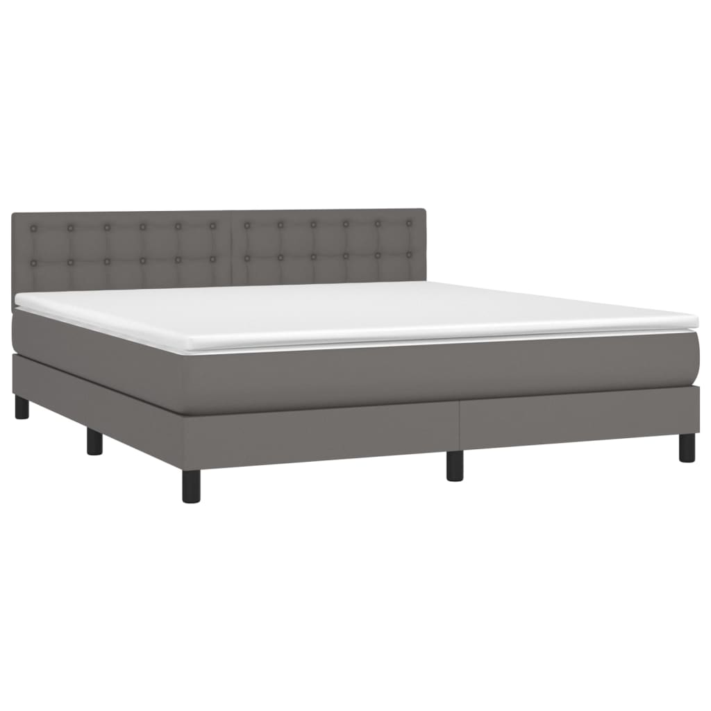 vidaXL Boxspring met matras kunstleer grijs 180x200 cm afbeelding