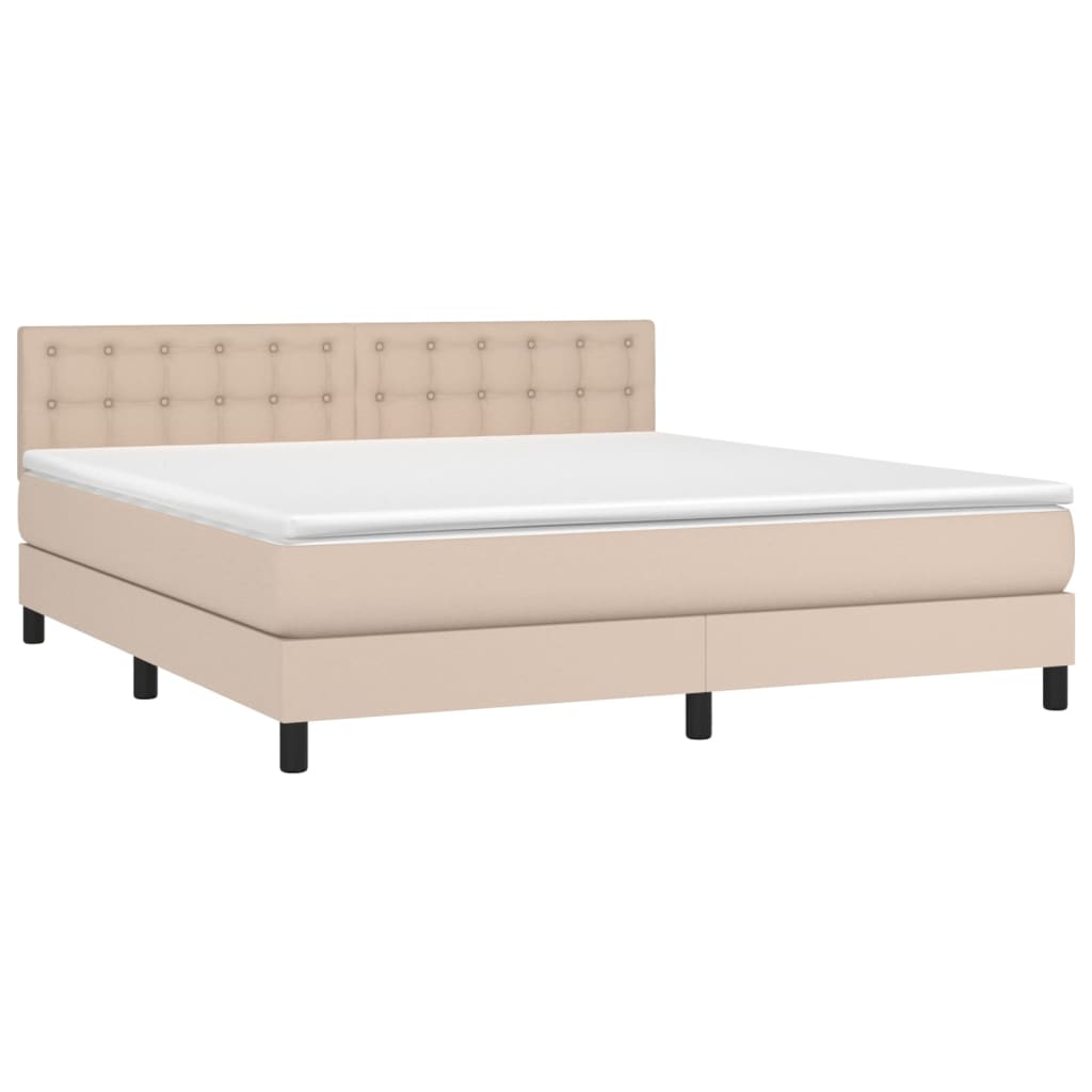 vidaXL Boxspring met matras kunstleer cappuccinokleurig 180x200 cm afbeelding