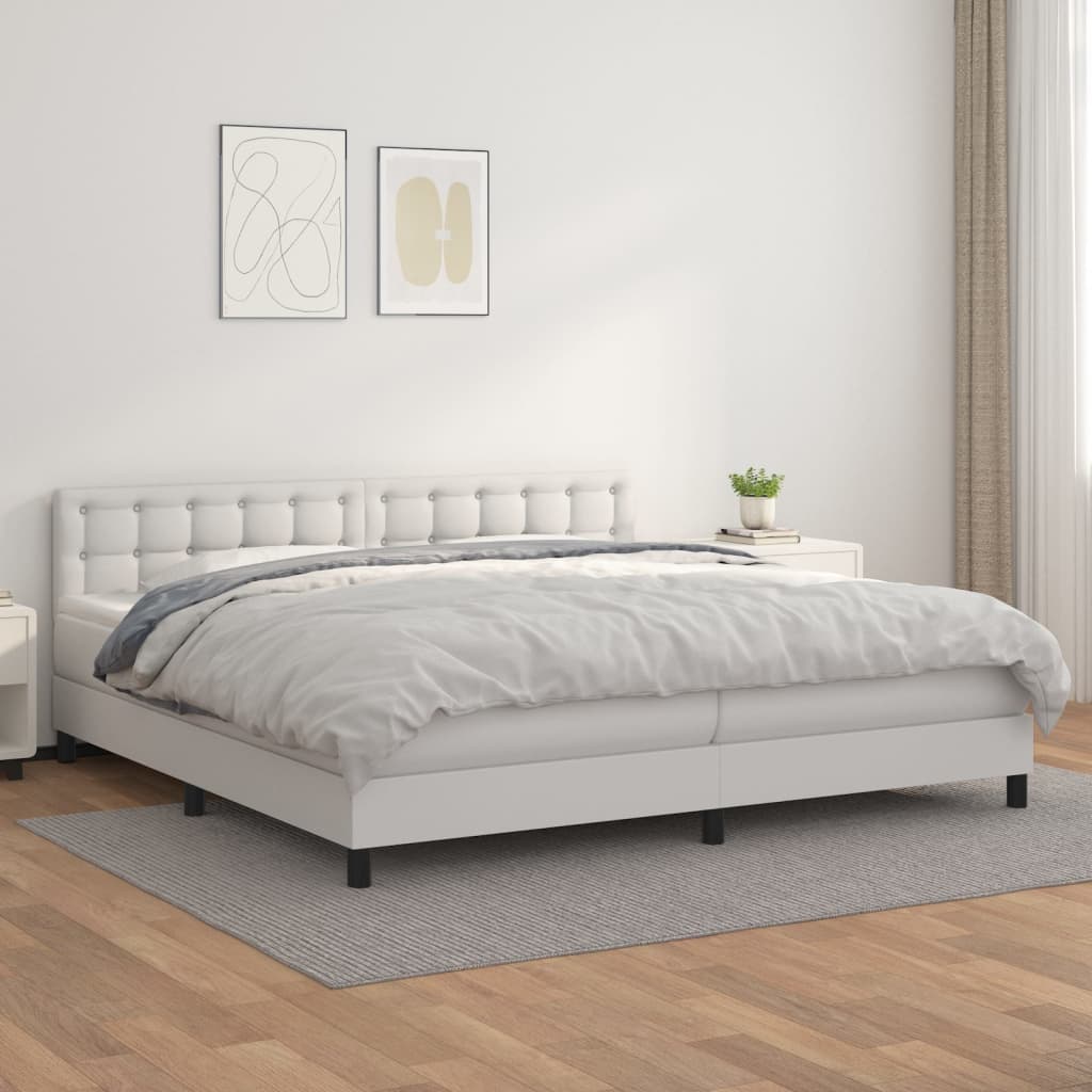 Lit à sommier tapissier avec matelas Blanc 200x200cm Similicuir