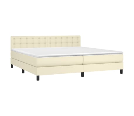 vidaXL Lova su spyruoklėmis/čiužiniu, kreminė, 200x200cm, dirbtinė oda