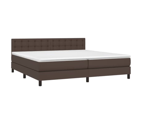 vidaXL Pat box spring cu saltea, maro, 200x200 cm, piele ecologică