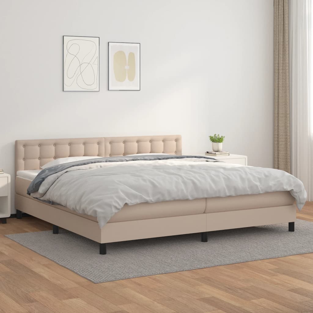 vidaXL Pat continental cu saltea, cappuccino, 200x200 cm, piele eco