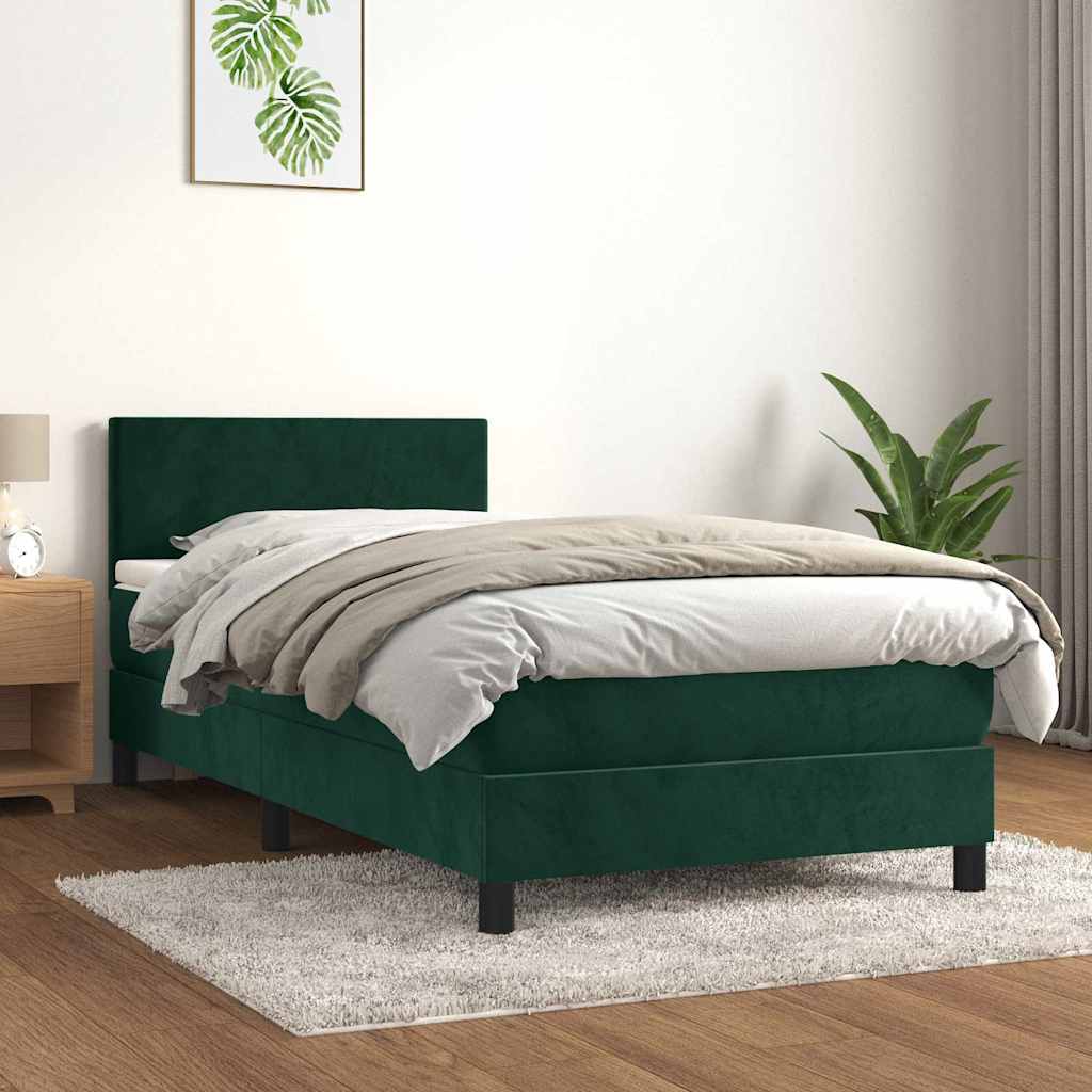 vidaXL Pat box spring cu saltea, verde închis, 80x200 cm, catifea