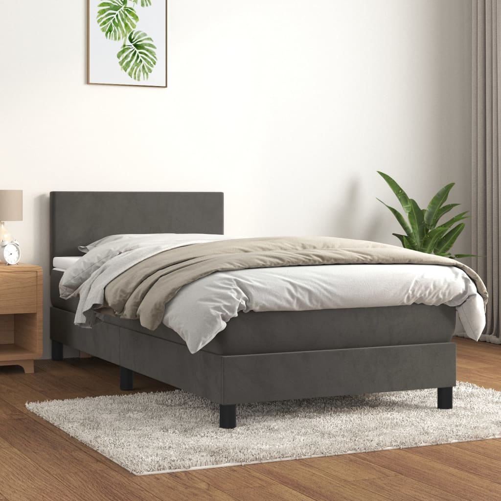 vidaXL Boxspringbett mit Matratze Dunkelgrau 90x190 cm Samt