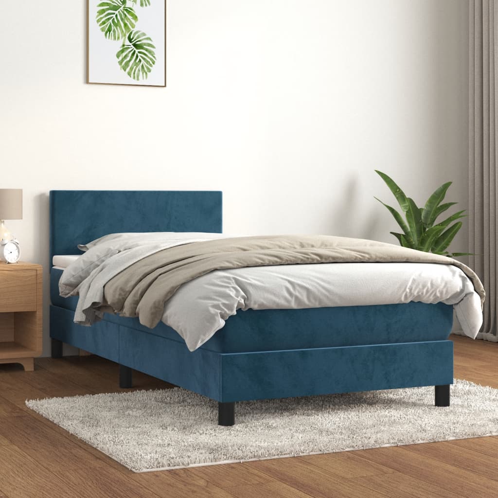 Box spring krevet s madracem tamnoplavi 90x190 cm baršunasti