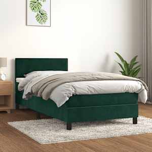 Box spring postel s matrací tmavě zelená 90x200 cm samet - obrázek 1