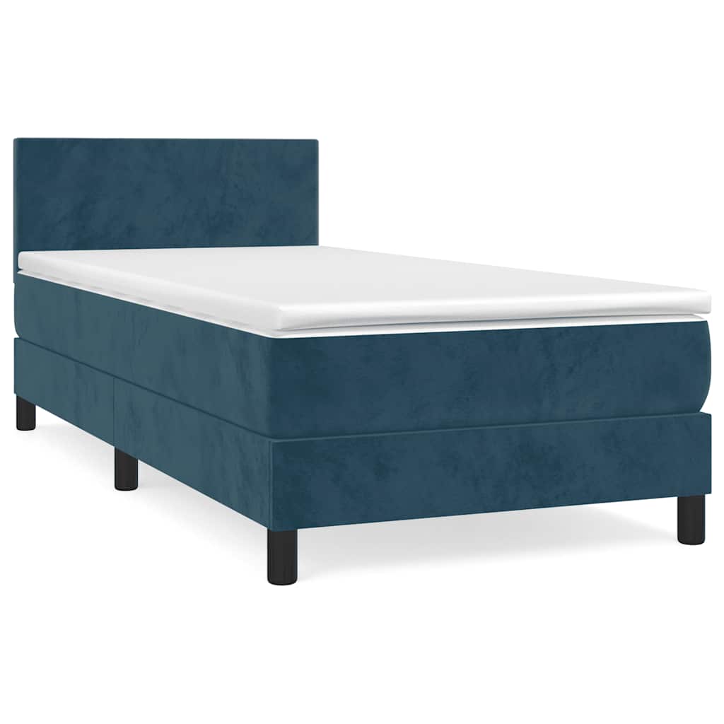 vidaXL Box spring postel s matrací tmavě modrá 90x200 cm samet