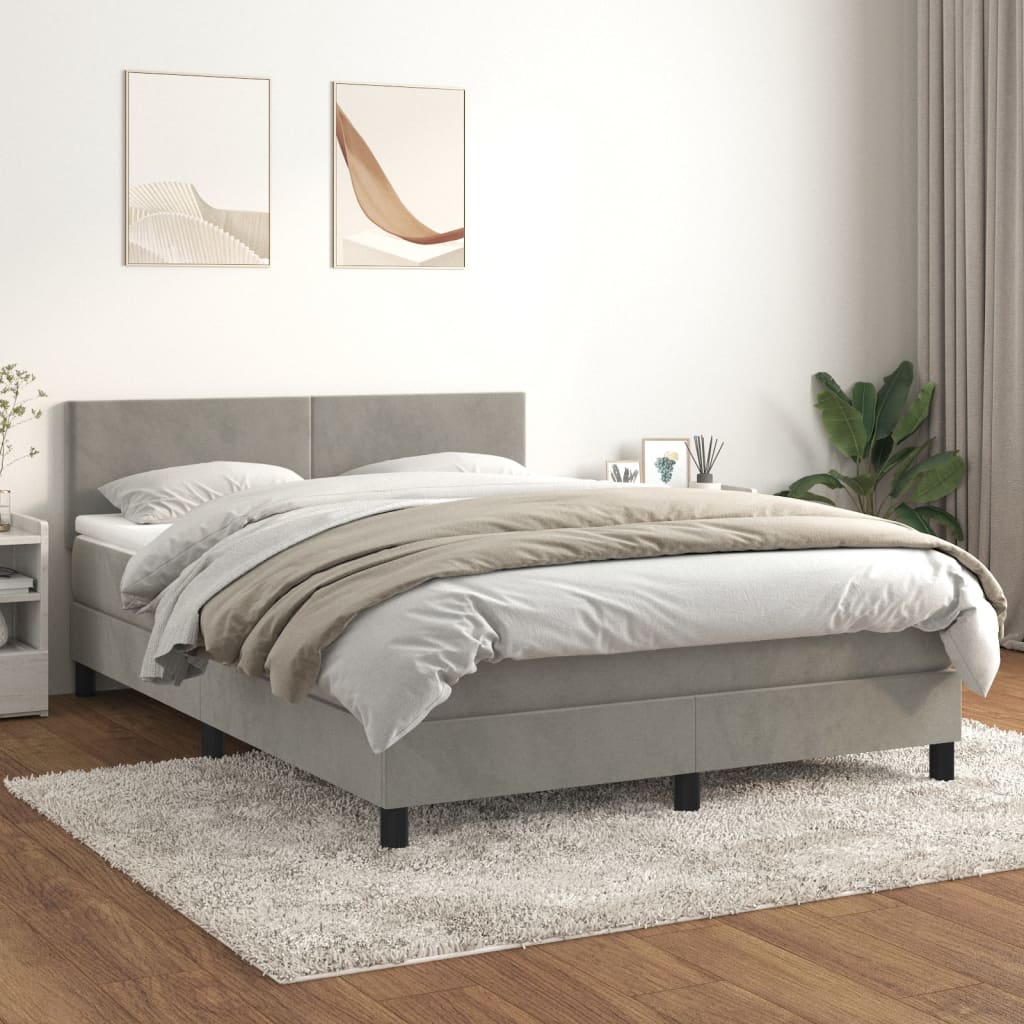 vidaXL Boxspringbett mit Matratze Hellgrau 140x190 cm Samt