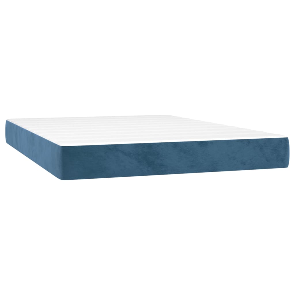Pat box spring cu saltea, albastru închis, 140x190 cm, catifea