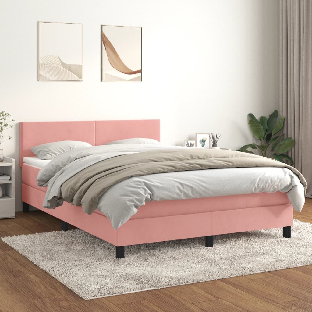 Boxspringbett mit Matratze Rosa 140×200 cm Samt