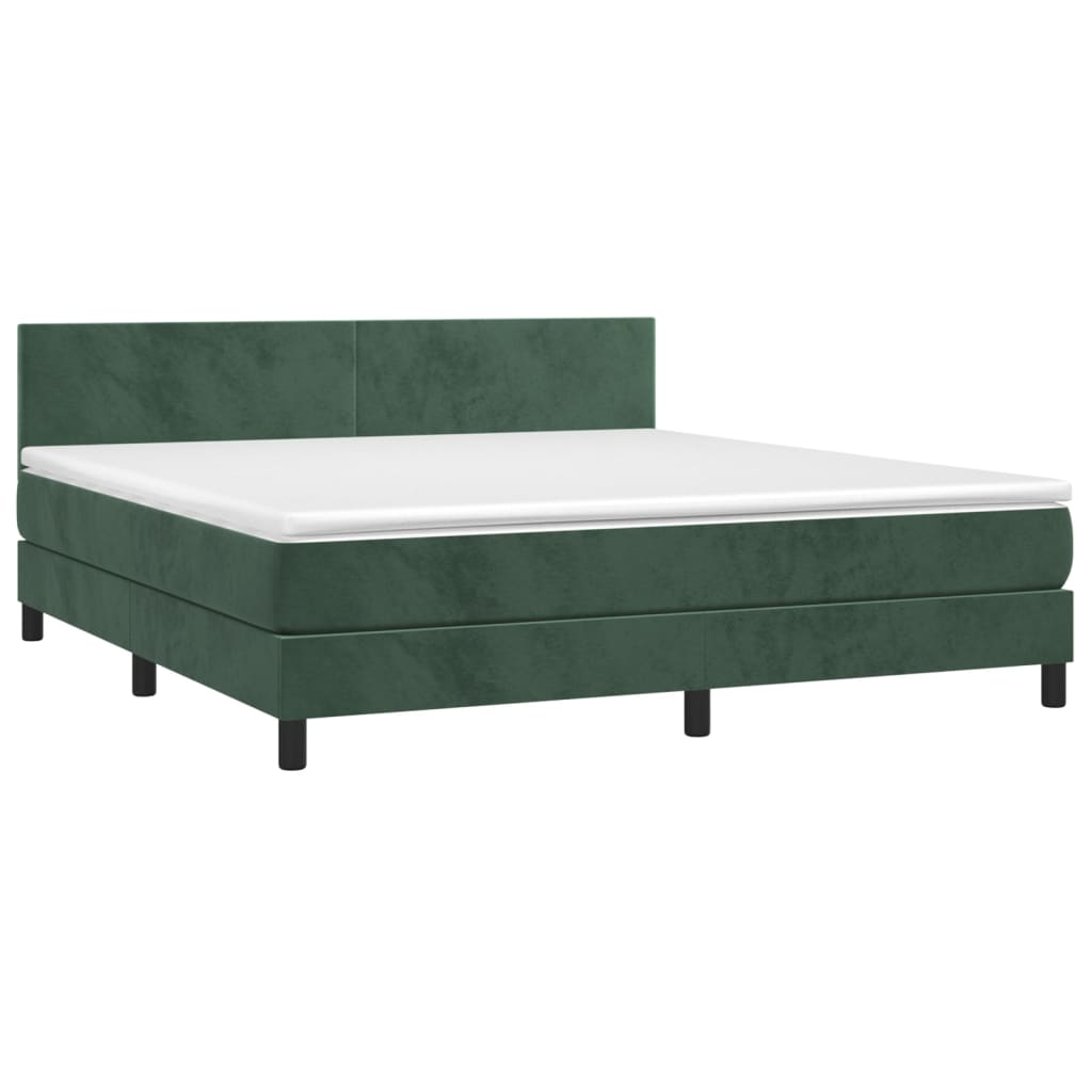 Pat box spring cu saltea, verde închis, 160x200 cm, catifea