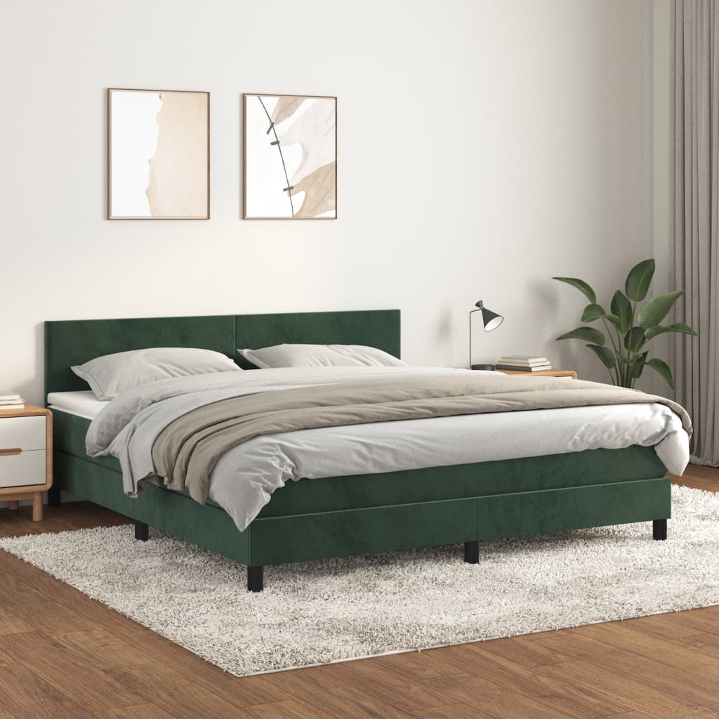 Box spring postel s matrací tmavě zelená 160x200 cm samet