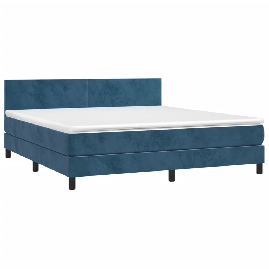 vidaXL Boxspring met matras fluweel donkerblauw 160x200 cm afbeelding