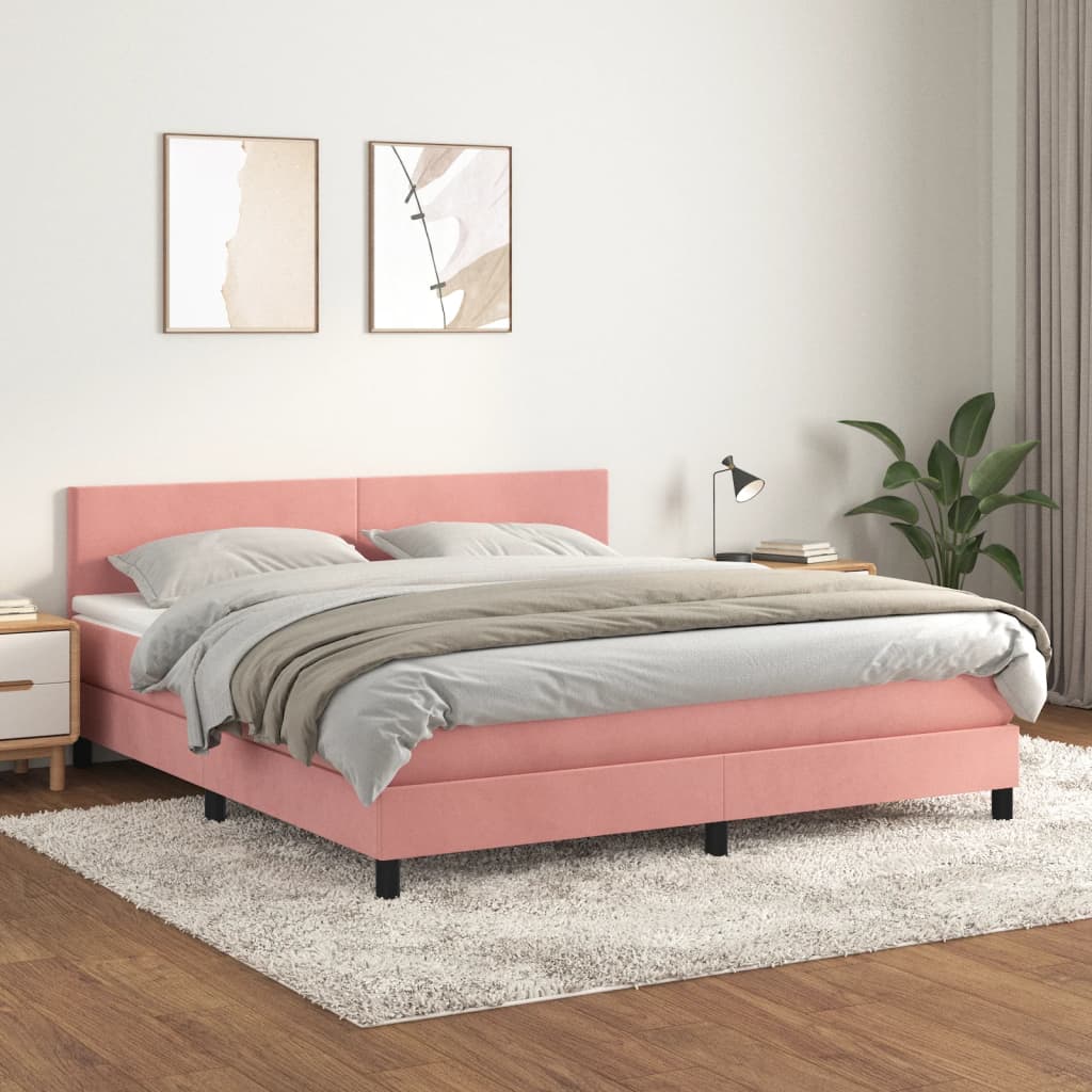 Boxspringbett mit Matratze Rosa 160×200 cm Samt