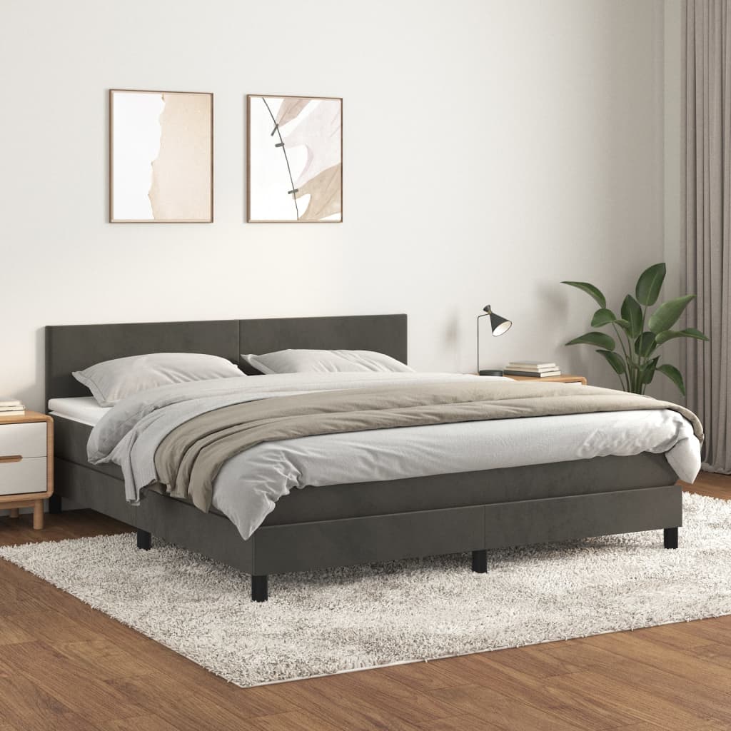 Boxspringbett mit Matratze Dunkelgrau 180×200 cm Samt