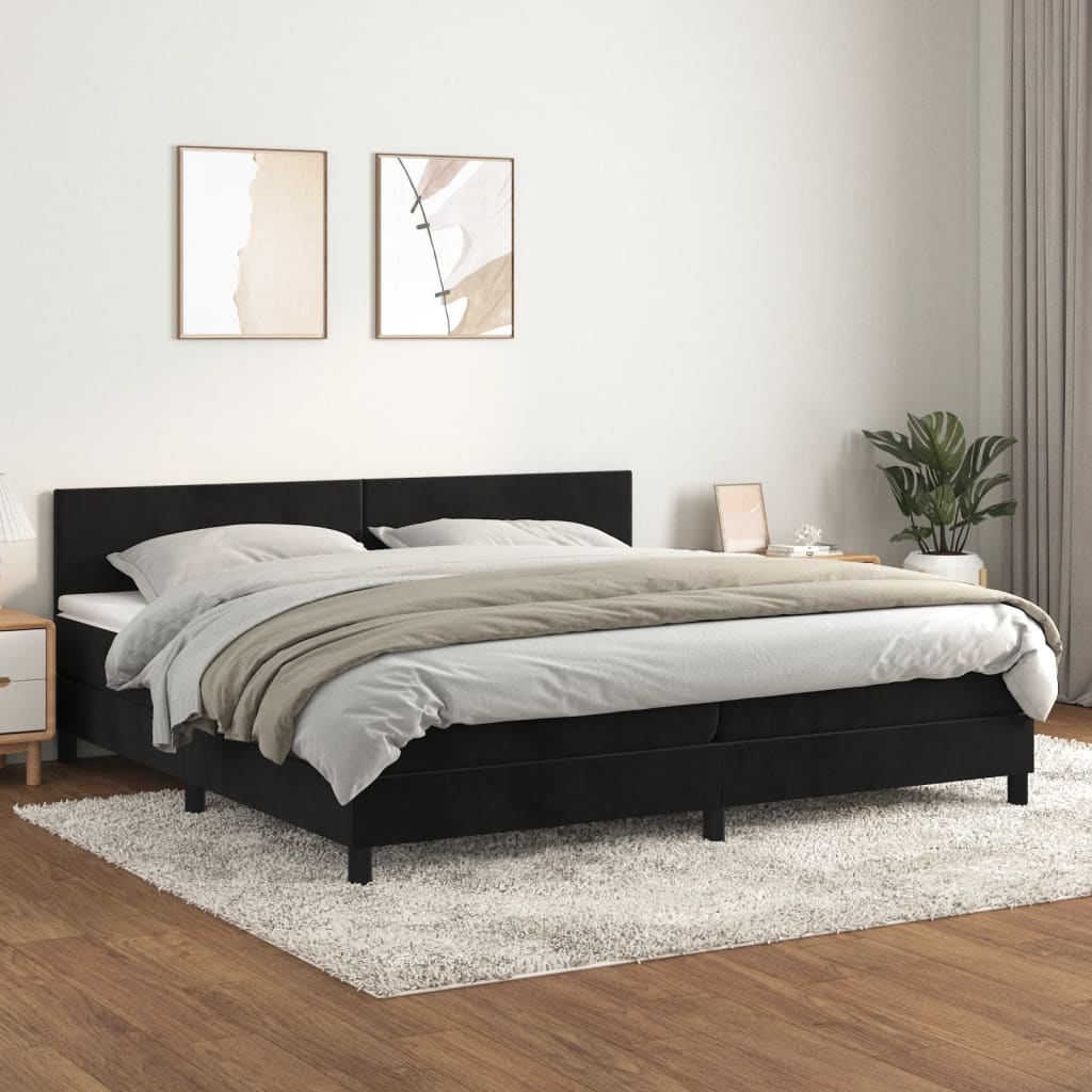 vidaXL Pat box spring cu saltea, negru, 200x200 cm, catifea