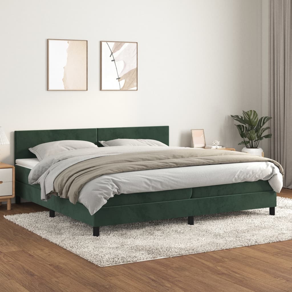 vidaXL Pat box spring cu saltea, verde închis, 200×200 cm, catifea