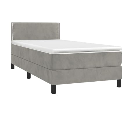 vidaXL Κρεβάτι Boxspring με Στρώμα Ανοιχτό Γκρι 80x200 εκ. Βελούδινο