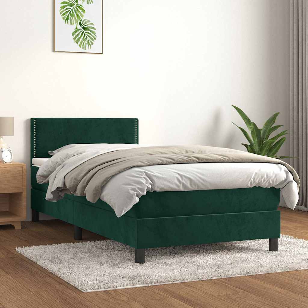 vidaXL Pat box spring cu saltea, verde închis, 80x200 cm, catifea