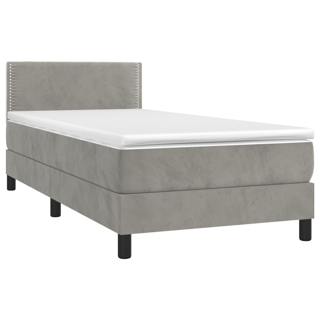 vidaXL Boxspring met matras fluweel lichtgrijs 90x190 cm afbeelding