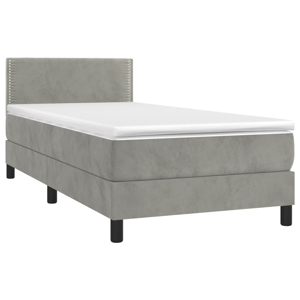 vidaXL Boxspring met matras fluweel lichtgrijs 100x200 cm afbeelding