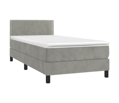 vidaXL Κρεβάτι Boxspring με Στρώμα Ανοιχτό Γκρι 100x200 εκ. Βελούδινο