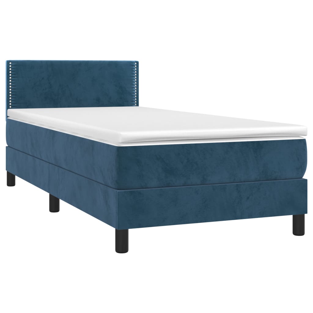 vidaXL Boxspring met matras fluweel donkerblauw 100x200 cm afbeelding