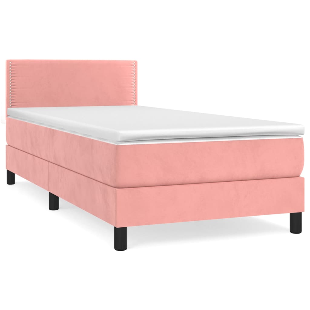 rózsaszín bársony rugós ágy matraccal 100 x 200 cm
