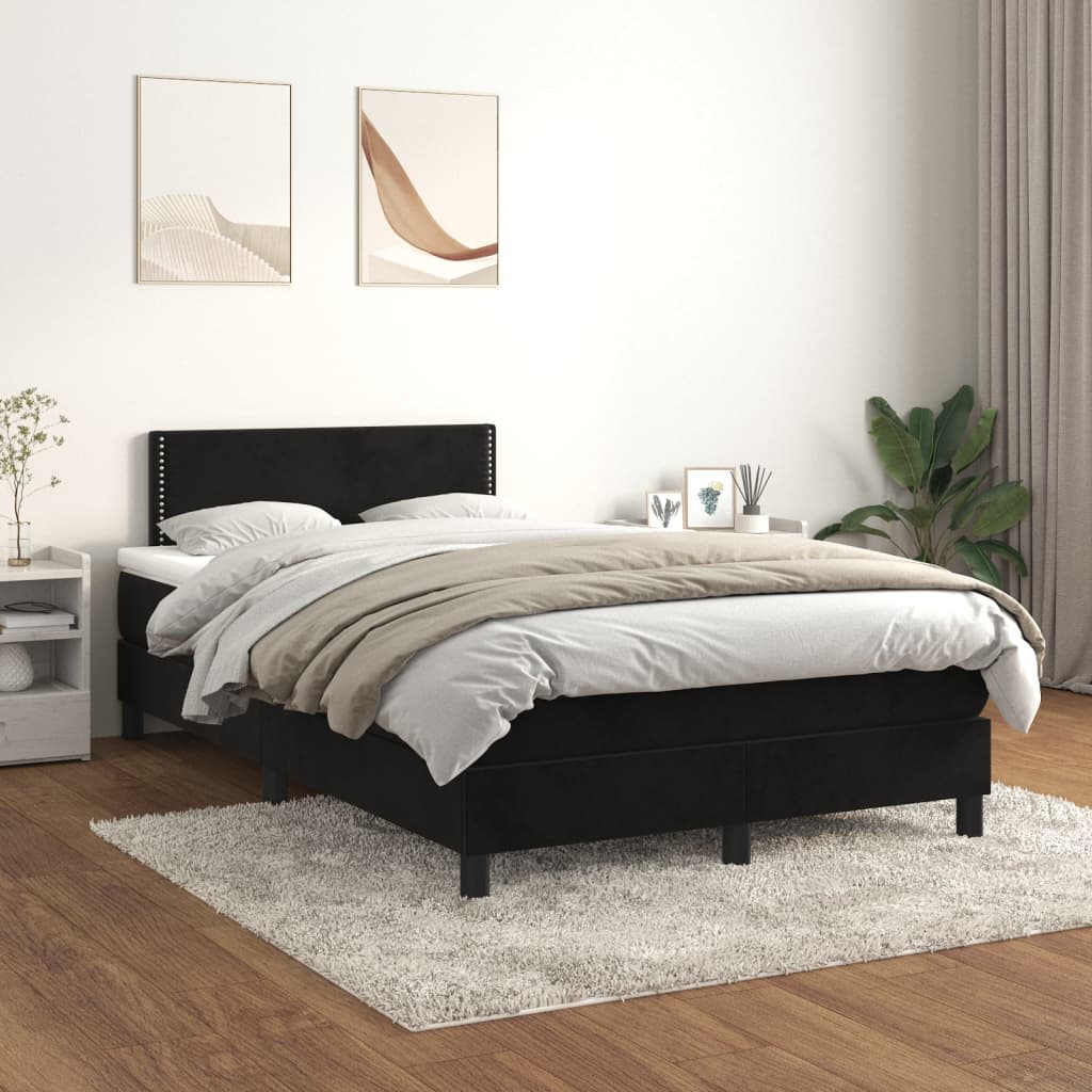 vidaXL Pat box spring cu saltea, negru, 120x200 cm, catifea