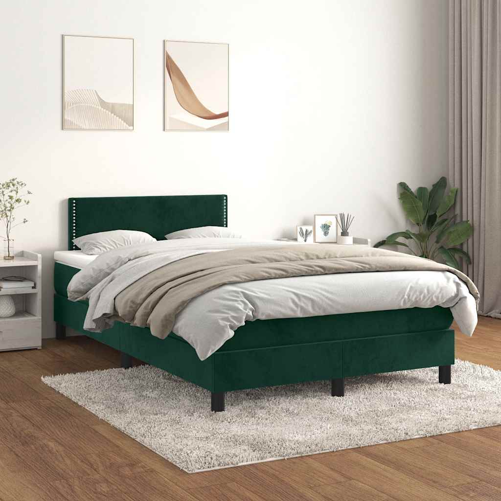 vidaXL Pat box spring cu saltea, verde închis, 120x200 cm, catifea