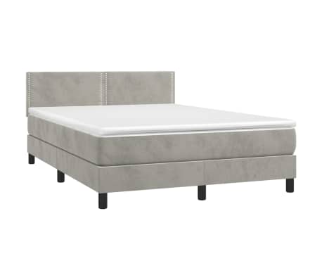 vidaXL Κρεβάτι Boxspring με Στρώμα Ανοιχτό Γκρι 140x190 εκ. Βελούδινο