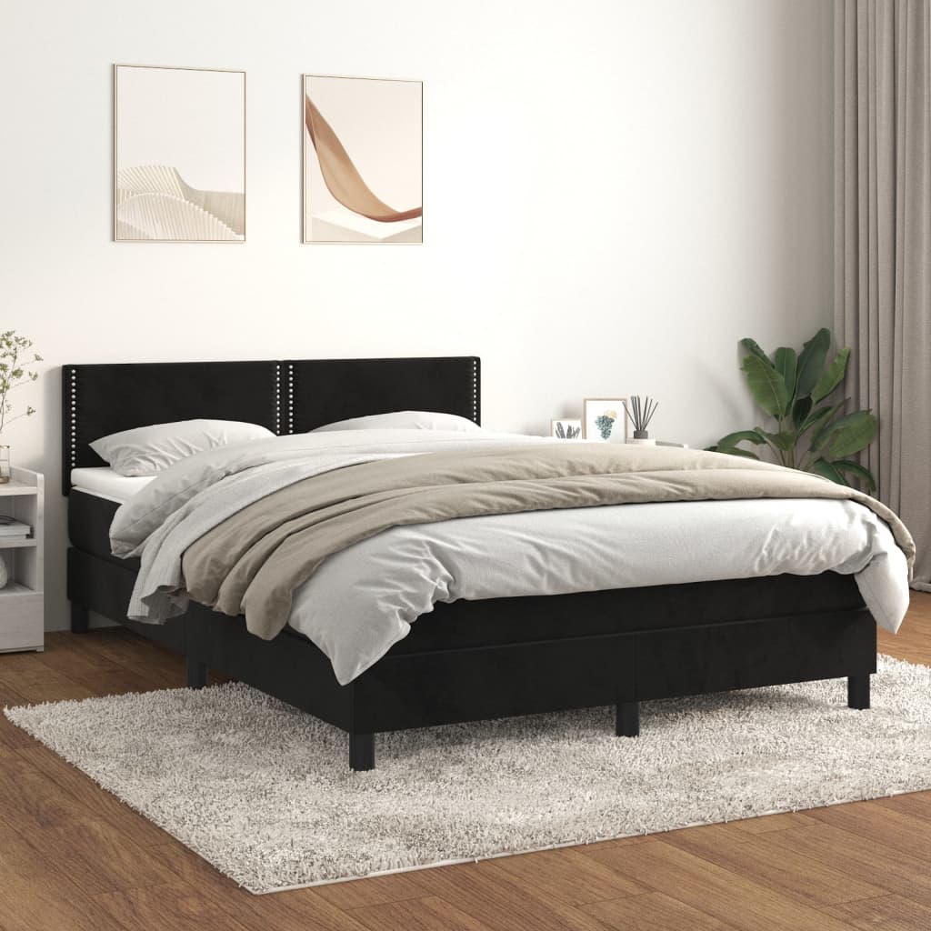 fekete bársony rugós ágy matraccal 140 x 190 cm