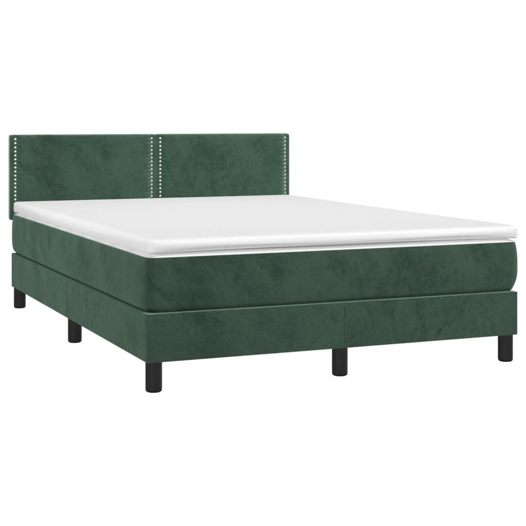 vidaXL Boxspring met matras fluweel donkergroen 140x190 cm afbeelding