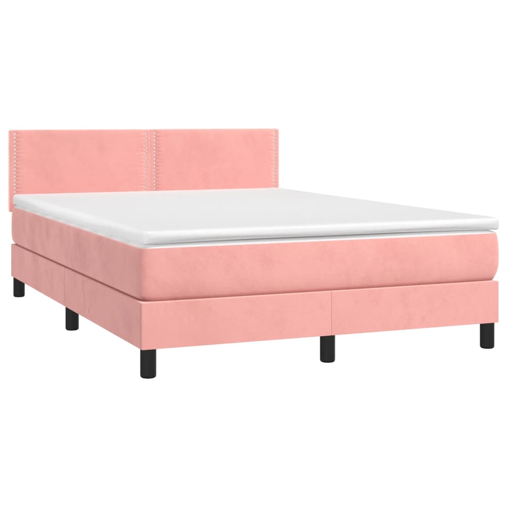 Pat box spring cu saltea, roz, 140x190 cm, catifea