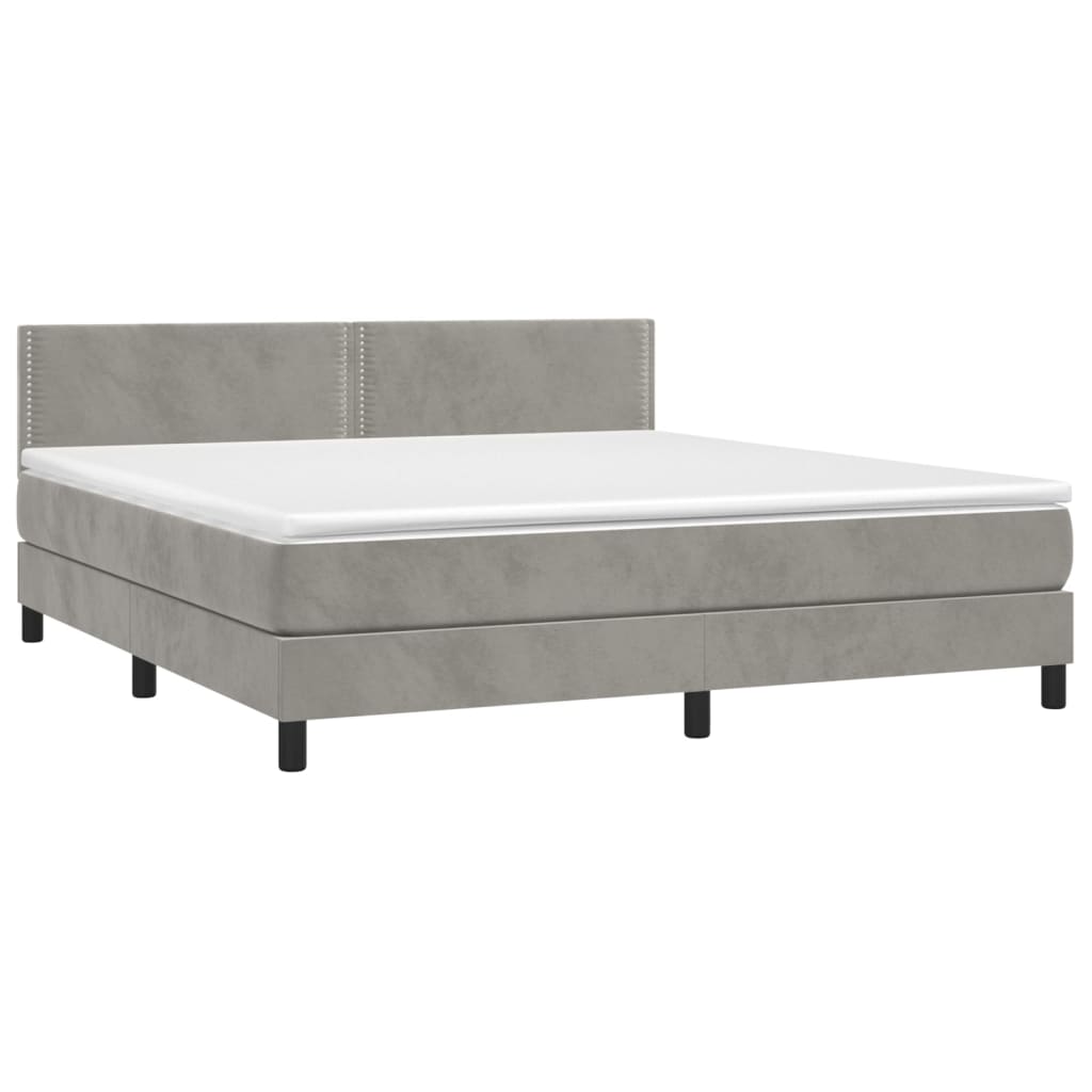 Pat box spring cu saltea, gri deschis, 160x200 cm, catifea