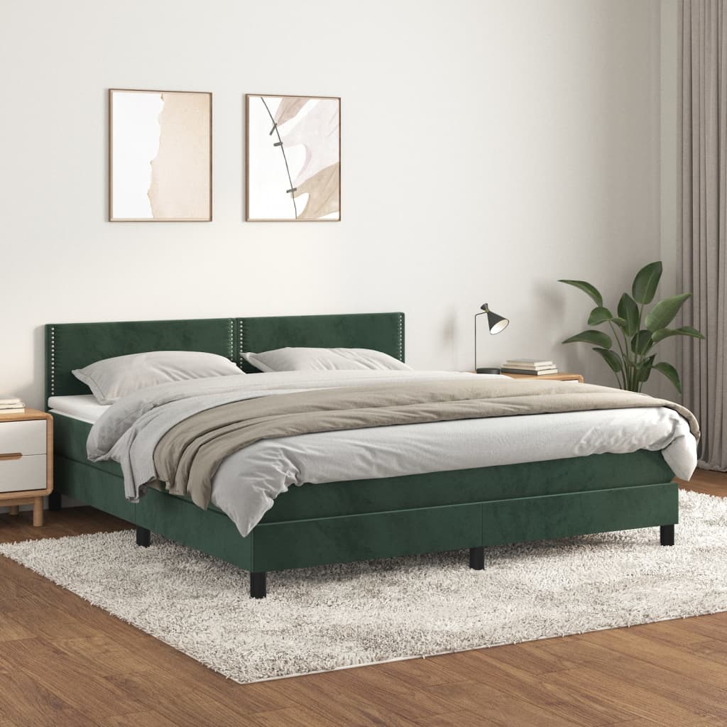 vidaXL Pat box spring cu saltea, verde închis, 160x200 cm, catifea