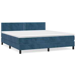 Box spring postelja z vzmetnico temno modra 160x200 cm žamet - slika 2