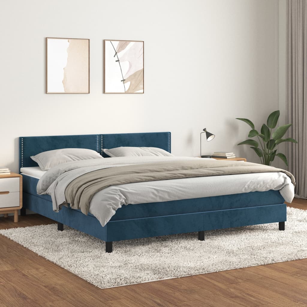 Box spring postel s matrací tmavě modrá 160x200 cm samet