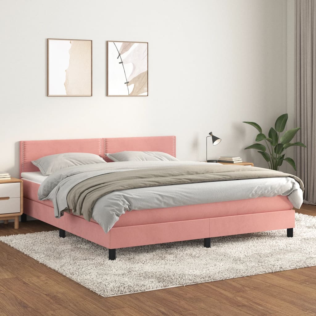 Rózsaszín bársony rugós ágy matraccal 180x200 cm 