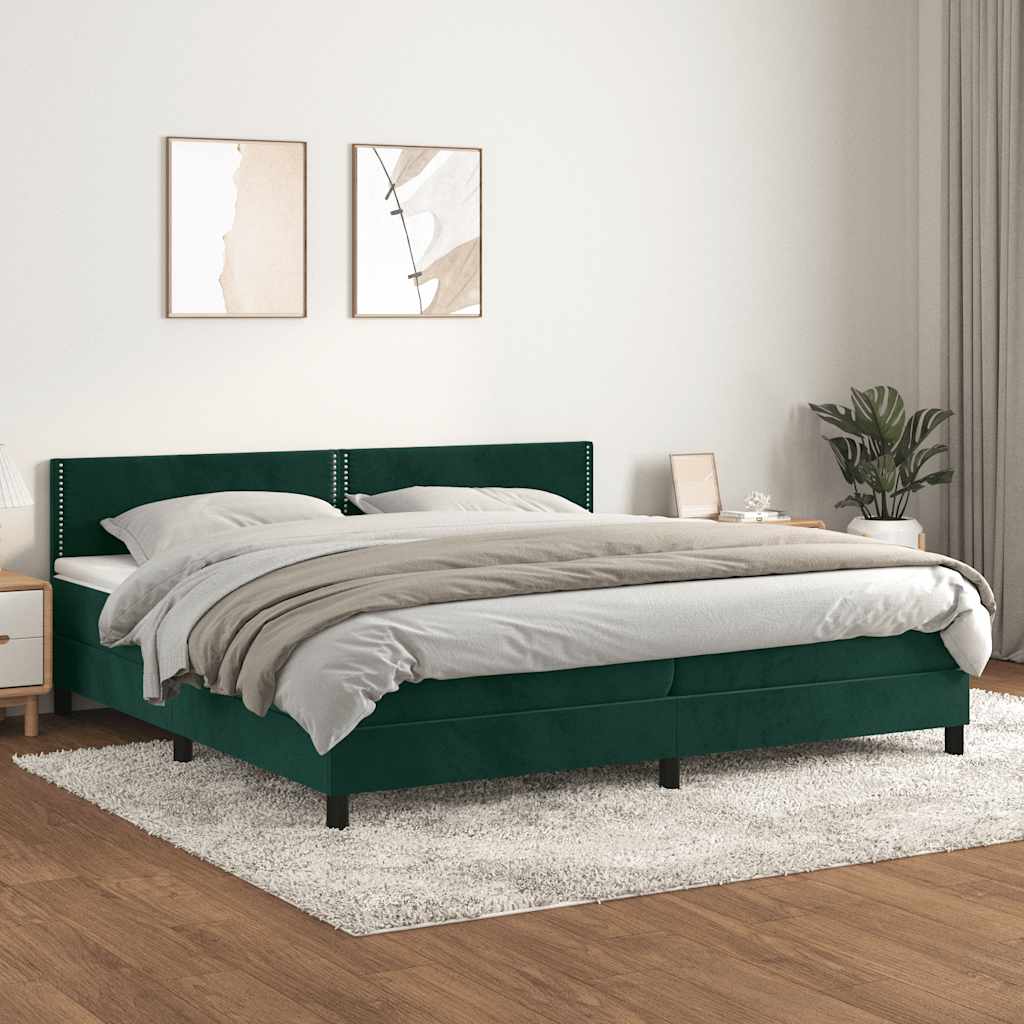 Thumbnail - vidaXL Boxspringbett mit Matratze Dunkelgrün 200x200 cm Samt