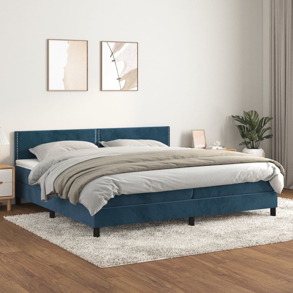 vidaXL Boxspringbett mit Matratze Dunkelblau 200x200 cm Samt